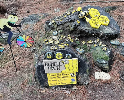 Painted rocks at Leithfield Beach Fairy Land in Hurunui